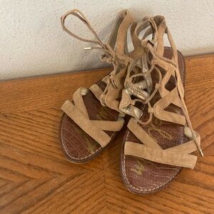 SAM EDELMAN “Gemma” Lacey Tan Sandals 6.5.